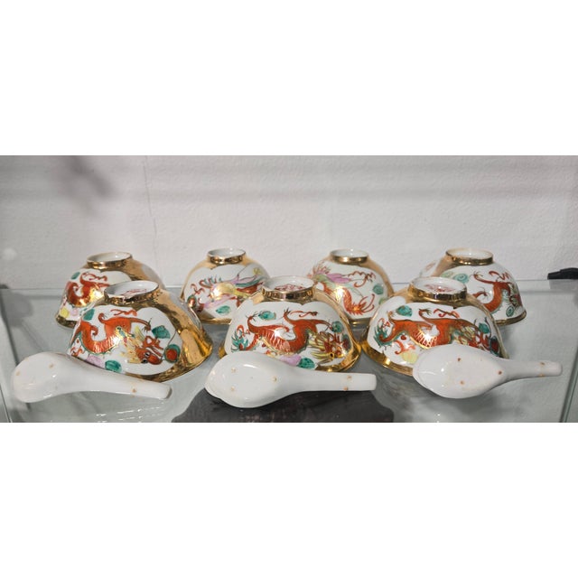 Jingdezhen Gold Gilt Dragon Phoenix Porcelain Set (14-Piece) – Mid-20th Century China For Sale - Image 4 of 13