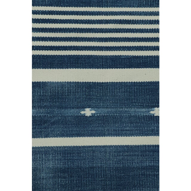 Boho Chic Rug & Kilim's Contemporary Dhurrie Rug in Blue and Off-White Stripes - 12x15 For Sale - Image 3 of 8