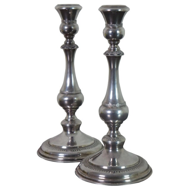 Vintage pair of Ben Zion Israel sterling silver candlesticks / Shabbat / holiday candle holders with ornated tapered form...