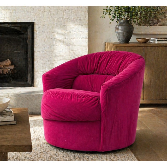 Postmodern Pink Swivel Lounge Chair / Armchair in the Style of Vladimir Kagan, C. 1980's For Sale - Image 9 of 9