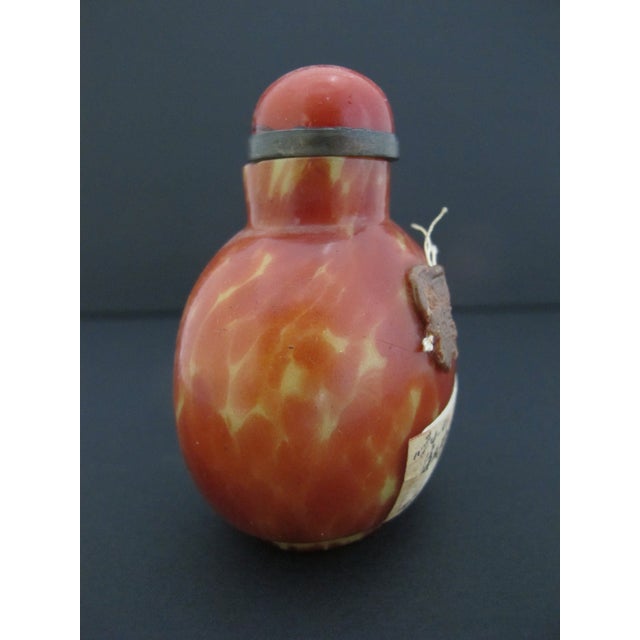 Glass Chinese Vintage Simulated Realgar Orange Yellow Glass Snuff Bottle For Sale - Image 7 of 11