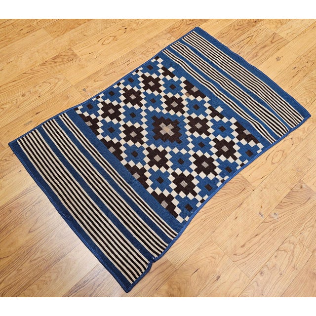 Vintage Mexican Saltillo Serape Kilim Rug, Flat-Woven Wool Blanket, Royal Blue, 2x4 For Sale - Image 14 of 14