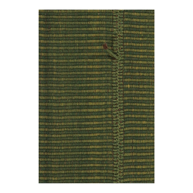Rug & Kilim's Contemporary Rez Kilim Flatweave Rug With Green Striped Design For Sale