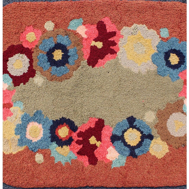 Vintage Oval American Hooked Rug With Large Flower Design For Sale - Image 4 of 8