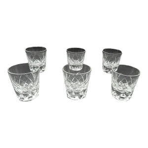 Vintage 1960s Cut Crystal Criss Cross Diamond Pattern Shot Glasses- Set of 6