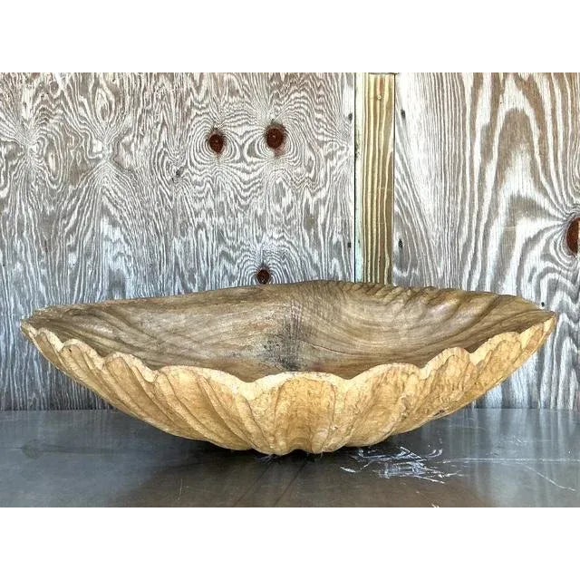 Contemporary Vintage Coastal Monumental Hand Carved Gigas Clam Shell For Sale - Image 3 of 12