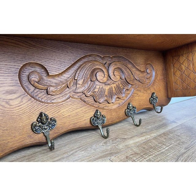 Vintage French Oak Wall-Mounted 4-Hook Coat Rack For Sale - Image 6 of 12