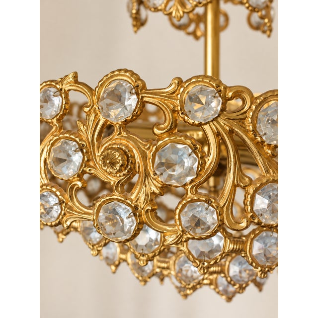 24k Gold-Plated Brass and Crystal Chandelier from Palwa, Germany, 1960s For Sale - Image 4 of 11
