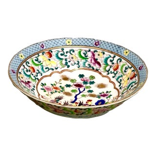 Mid 20th Century Lenwile Ardalt Hand‑Painted Czech Porcelain Bowl – Roosters & Flowers For Sale