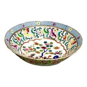 Mid 20th Century Lenwile Ardalt Hand‑Painted Czech Porcelain Bowl – Roosters & Flowers