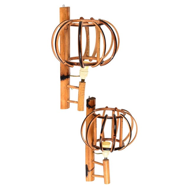 Rattan Lantern Sconces attributed to Louis Sognot, 1960s, Set of 2 For Sale - Image 16 of 16