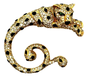 Diamond 18k Yellow Gold Onyx Tsavorite Leopard Brooch & Pendant