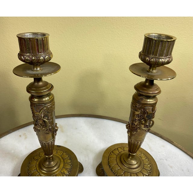 Bronze 1900s Early French Candlesticks - a Pair For Sale - Image 8 of 12