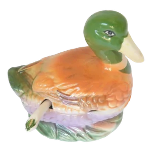 Vintage Ceramic Duck Appetizer, Sauce Casserole With Matching Ceramic Spoon