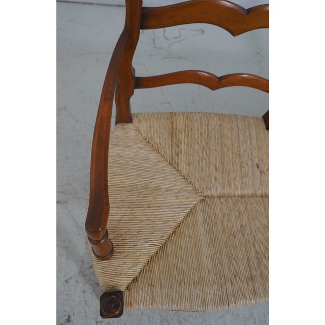 Vintage Ladderback French Country Rush Seat Bench For Sale In Philadelphia - Image 6 of 18