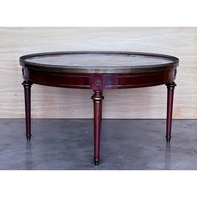 Early 20th Century French Provincial Bouillotte Mahogany with Marble Top Round Coffee Table For Sale - Image 16 of 18