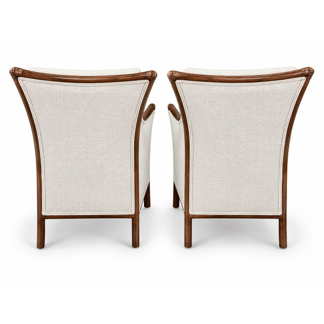 2010s McGuire Style Rattan Armchairs, Walnut Finish and Neutral Upholstery, a Pair For Sale - Image 5 of 8
