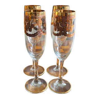 Vintage Italian 24kt Gold Crystal Champagne Flutes - Set of 4 For Sale