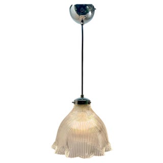 Pendant Lamp with Corrugated Glass Shade, Netherlands, 1950s For Sale