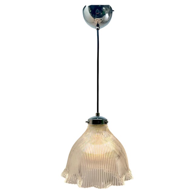 Pendant Lamp with Corrugated Glass Shade, Netherlands, 1950s For Sale