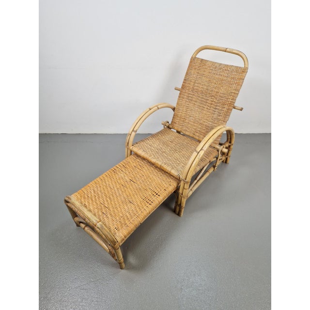 Vintage Extendable Garden Deck Chair in Rattan, 1960 For Sale - Image 12 of 18