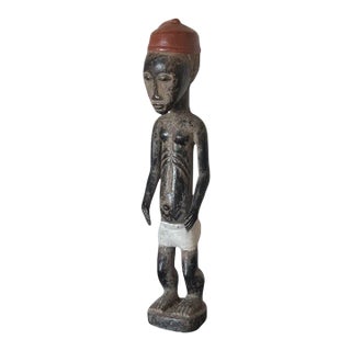 Vintage Wood Carved Primitive Tribal Solomon Islands Figure With Red Hat For Sale