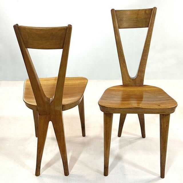 Gio Ponti Hand-Carved Walnut Chairs, Italy, 1950s, 1940s, Set of 4 For Sale - Image 4 of 10