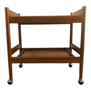 1960s Danish Modern Teak Trolly Bar Cart on Covered Wheels For Sale