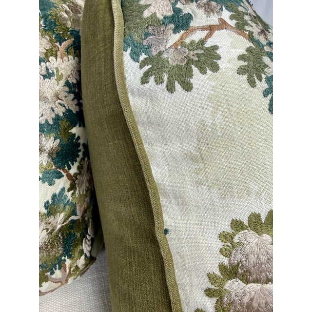 Transitional Lee Jofa "Sherwood Embroidery" in Spruce 22" Pillows-a Pair For Sale - Image 3 of 5