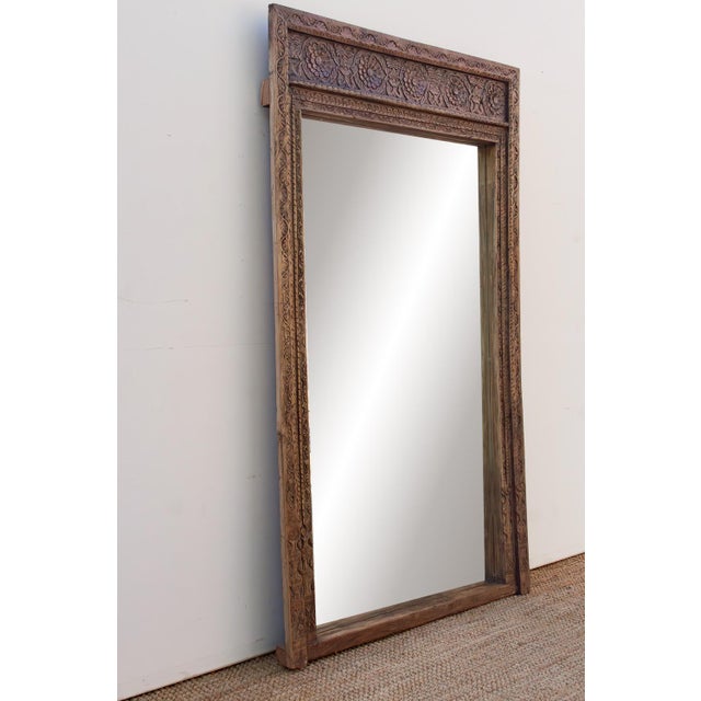 Wood Open Lotus Monumental Antique Floor Mirror For Sale - Image 7 of 8