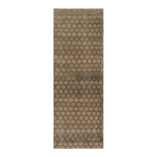 Vintage Distressed Runner Rug, Beige-Brown Geometric Pattern - Rug & Kilim For Sale