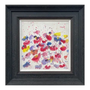 Abstract Red Blue Yellow Flower Design on White by British Contemporary Artist