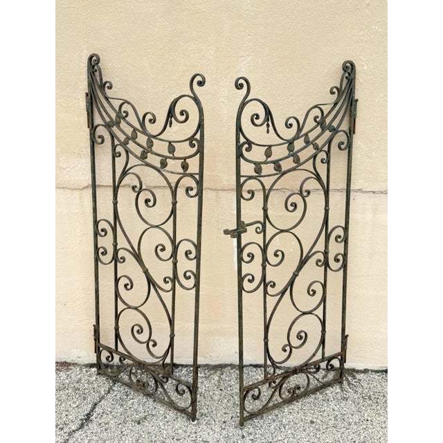 Metal Antique Spanish Renaissance Scrolling Wrought Iron 57 X 45 Garden Entry Gate Set For Sale - Image 7 of 18