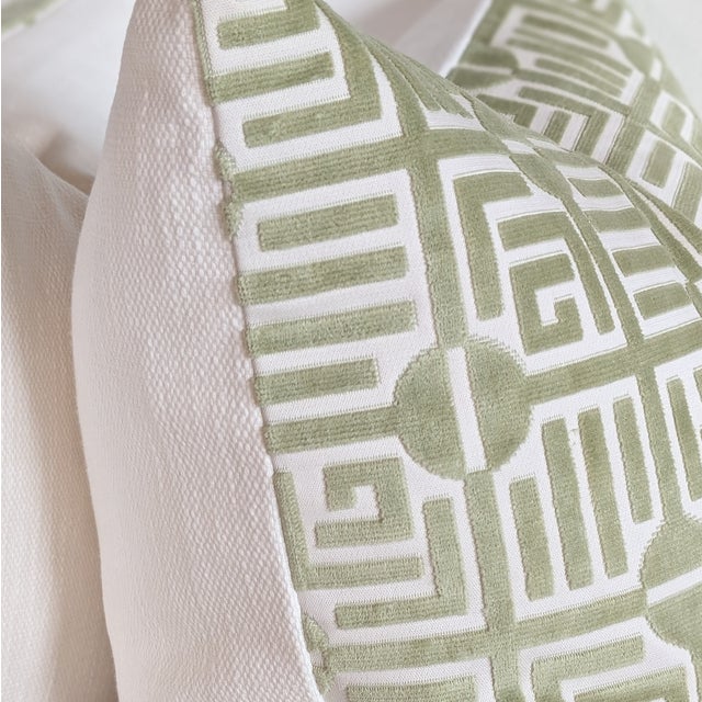 Transitional Thibaut Labyrinth Velvet Pillows in Sage For Sale - Image 3 of 6