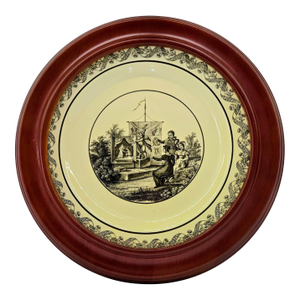 Framed Creamware Plate After Creil Panorama Series