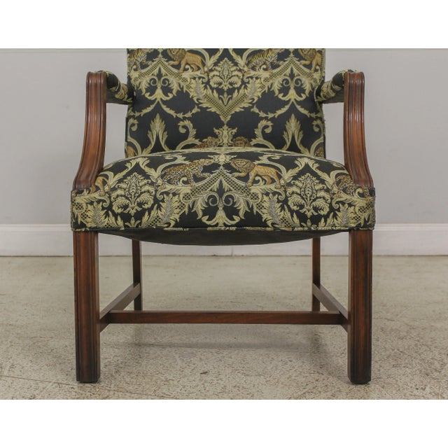 Textile Vintage Chippendale Style Upholstered Open Armchair For Sale - Image 7 of 13