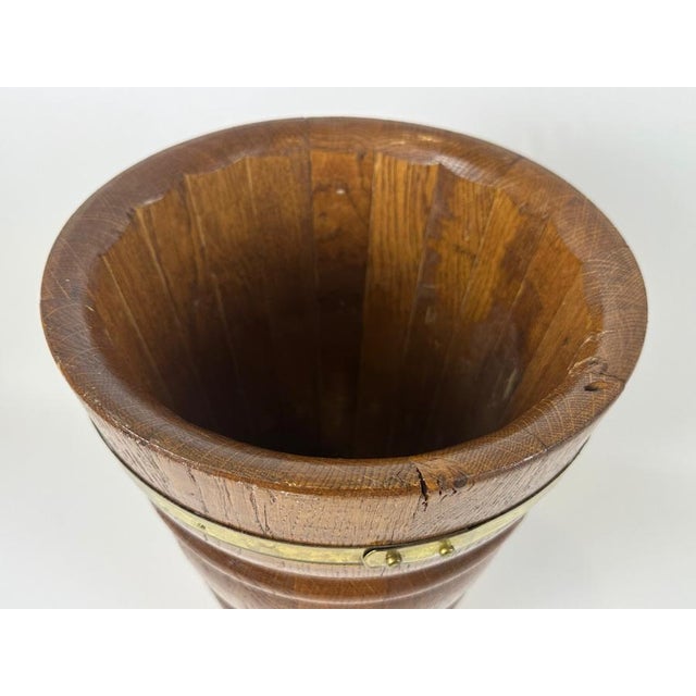 1960s Vintage Oak and Brass Umbrella Stand, 1960s For Sale - Image 5 of 11