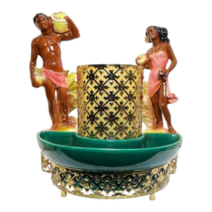 Mid 20th Century Mid-Century Hawaiian Themed Brass & Ceramic Tv Lamp & Planter by Sierra Columbia
