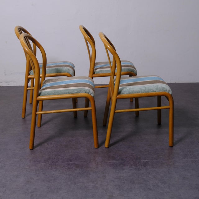 Vintage Wooden and Fabric Chairs, 1970s, Set of 4 For Sale - Image 10 of 17