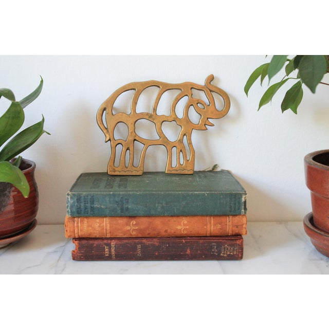 Vintage Brass Elephant Trivet Footed Hot Plate Dish Holder Made in India. Patina.