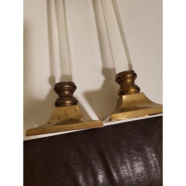 1940s Mid-Century Modern Hollywood Regency Brass & Lucite Candle Holders- a Pair For Sale In San Francisco - Image 6 of 9