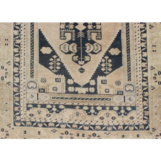 Mid 20th Century Vintage Turkish Oushak Rug With Ivory Field and Deep Blue Medallion Design For Sale - Image 5 of 11