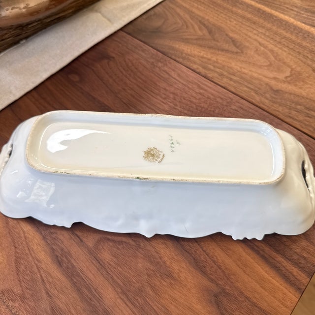 Antique p.t. Germany Tettau Porcelain Celery Dish, Magenta Floral Relish Tray, Circa 1902 For Sale - Image 10 of 12