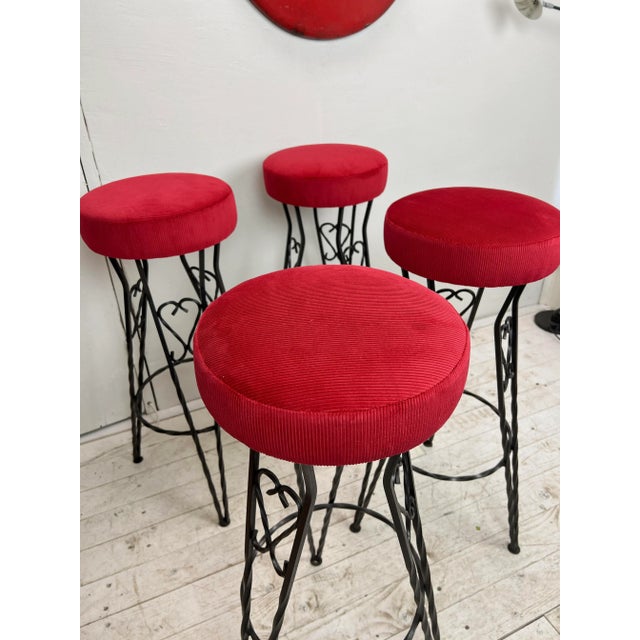 1960s Mid-Century Brutalist Style Wrought Iron Bar Stools, 1960s, Set of 4 For Sale - Image 5 of 12