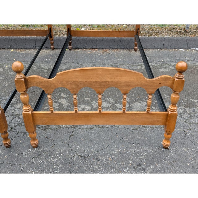 Wood Vintage Twin Size Maple Cannonball Bed Frame - A Pair For Sale - Image 7 of 11