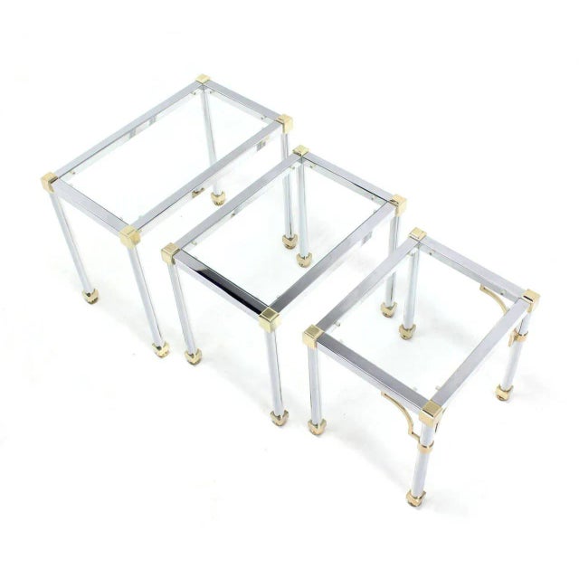 Mid 20th Century Mid 20th Century Vintage Mid Century Chrome and Brass Nesting Tables - Set of 3 For Sale - Image 5 of 11