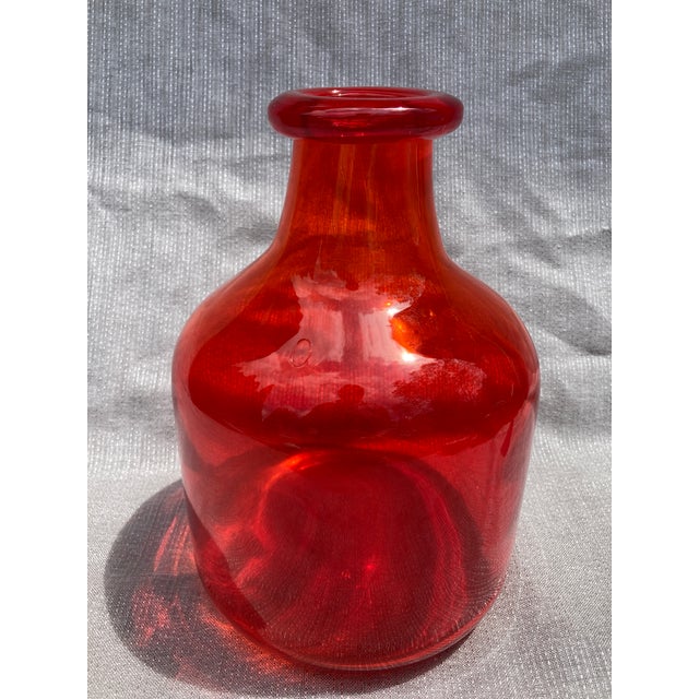 Glass Vintage Reddish Orange Art Glass Kosta Boda Bottle For Sale - Image 7 of 14