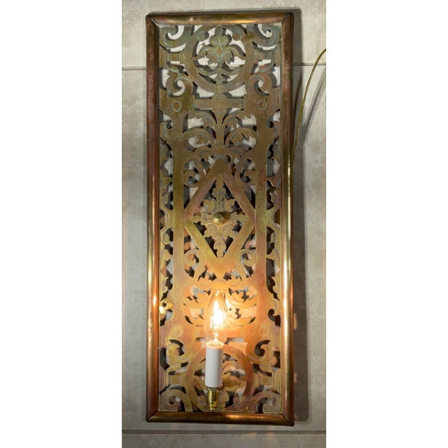 Mid-Century Modern One of a Kind Pair of Antique Brass Electrified Wall Sconces - Art Deco Style For Sale - Image 3 of 12
