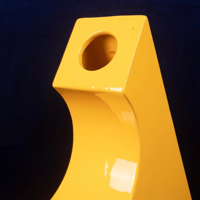 Yellow Italian Space Age Sculptural Yellow Glazed Ceramic Vase, 1970s For Sale - Image 8 of 18