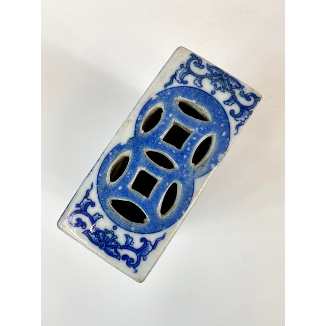 Mid 20th Century Chinese Blue and White Porcelain Pillow For Sale In San Francisco - Image 6 of 8